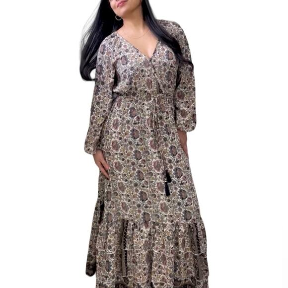 Boemo Maxi Long Sleeve Floral Dress Smocked Waist with Tie Women’s Size Small - Picture 1 of 12